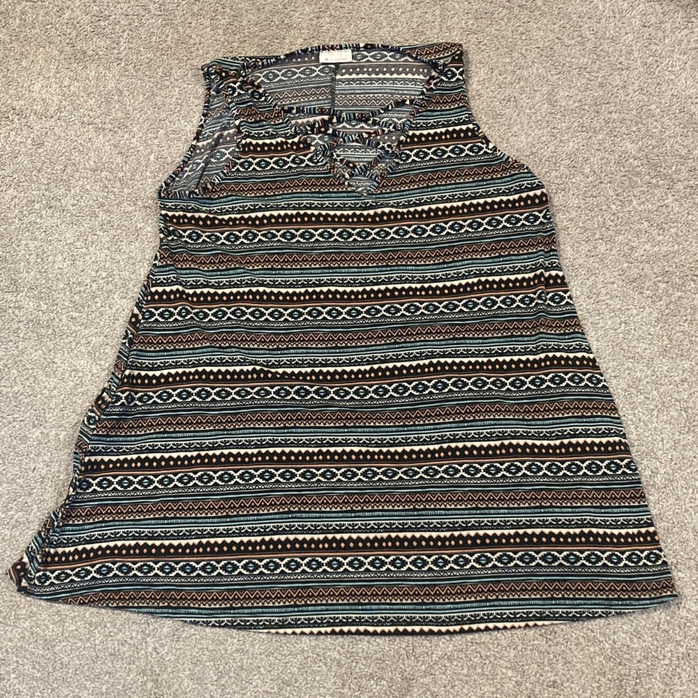 Tribal Print Top in Black, White, Teal and Orange